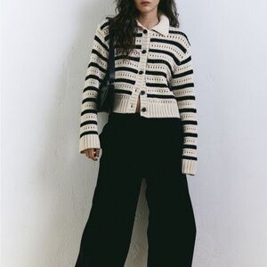 H&M hole knit cardigan with collar - M